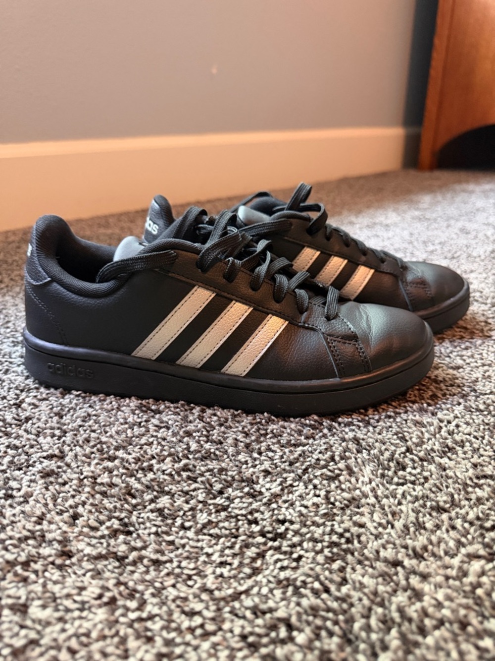 Women’s adidas Black Sneakers with White Three Stripes